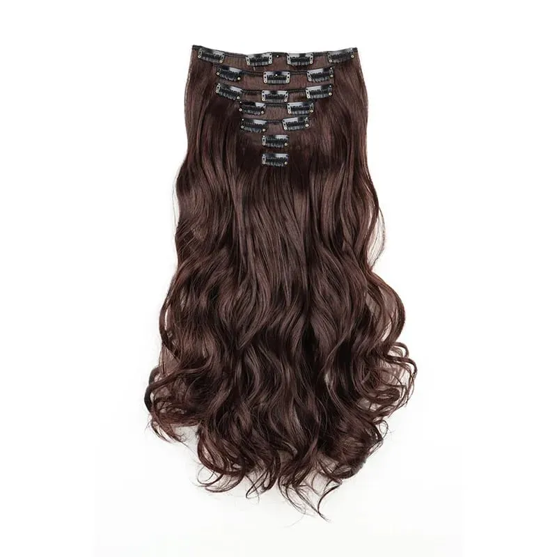 Long Straight Hairstyle 16 Clips 7 Pcs/Set Hair Extensions Natural Synthetic Blonde Black Hairpieces Heat Resistant For Women Kp