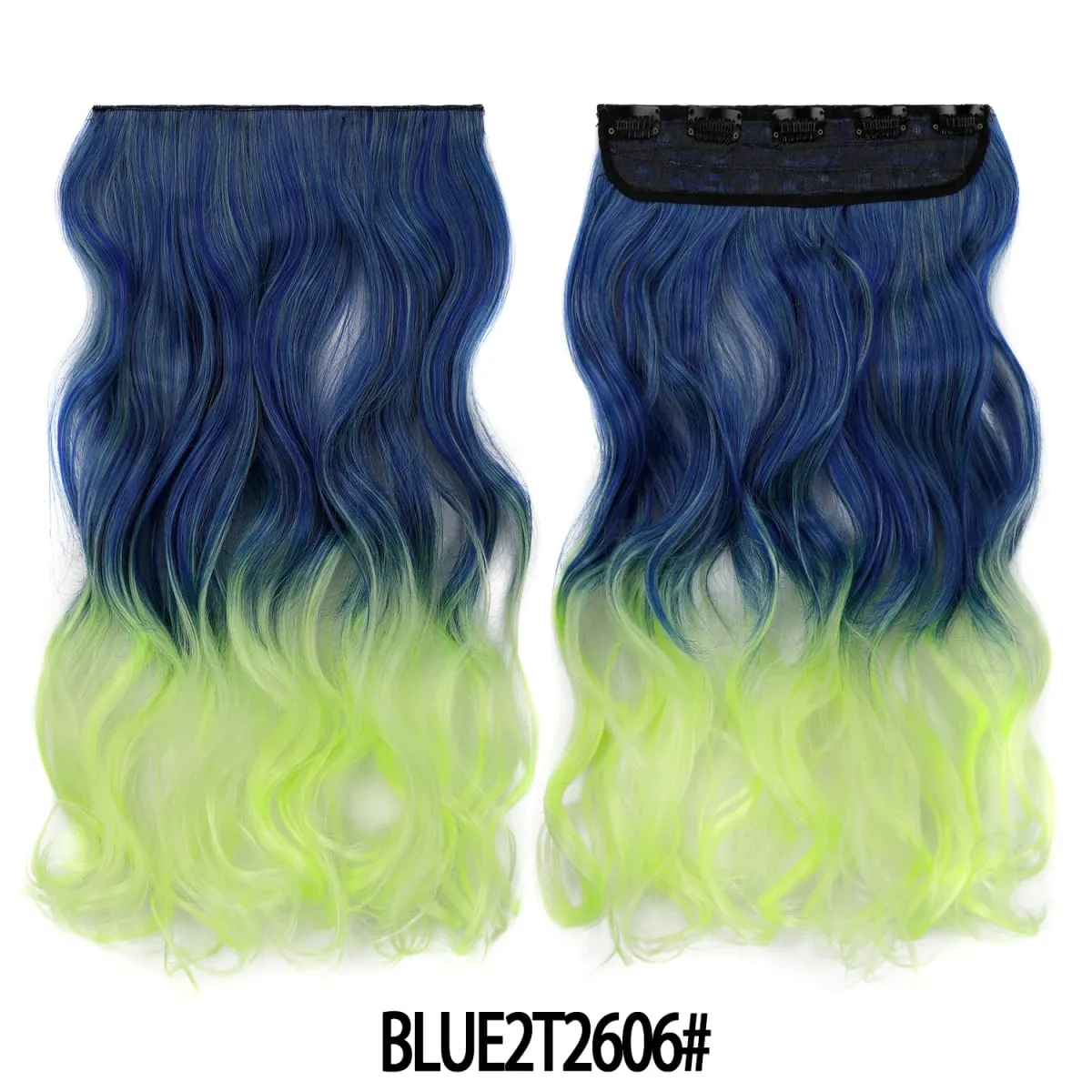 Jeedou One Piece 5 Clips Wavy Ombre Clip In Hair Extensions Long Water Wave Synthetic Curly Hair Piece Rainbow Colored Hair