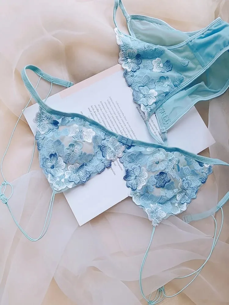 Wireless Minimizer Bralette Set Large Bust French Style Triangle Cup Lace Lingerie Pure Comfort Sexy Sheer Underwear Set Women