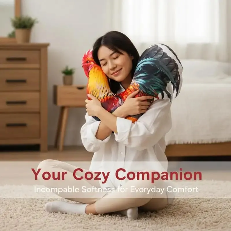 Lifelike 3D Rooster Plush Throw Pillow Soft Fluffy Vivid Print Cushion for Couch Bed Decor Unique Gift for Animal Lovers