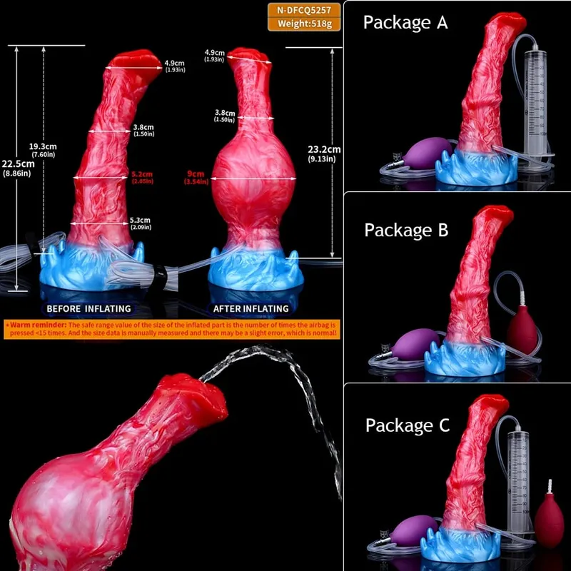 Inflatable Squirting Horse Dildo Anal Plug Silicone Ejaculating Penis with Knot G Spot Anal Trainer Gay Sex Toy Men Women