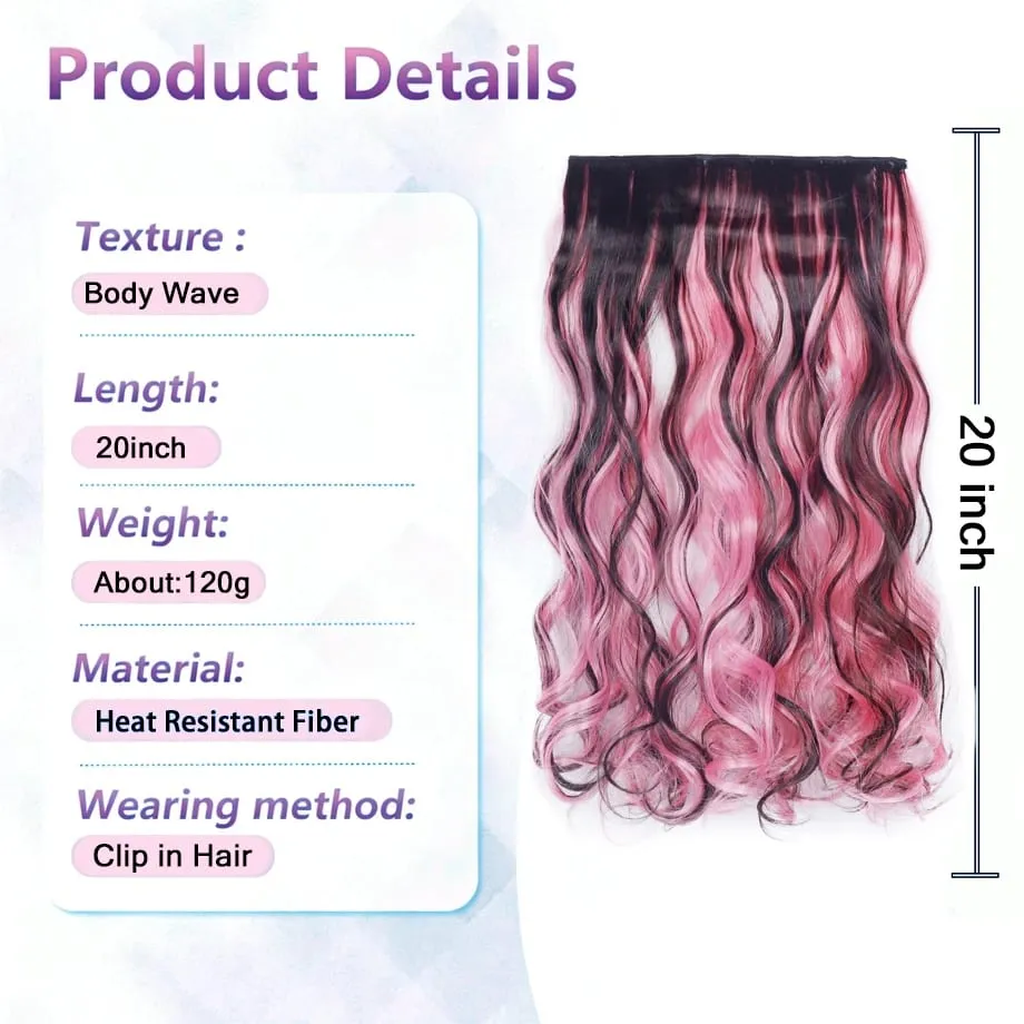 Water Wavy Clip in Hair Extension Synthetic Hair Highlight Silky Soft Natural Look with Invisible Lace Weft Hairpieces for Women