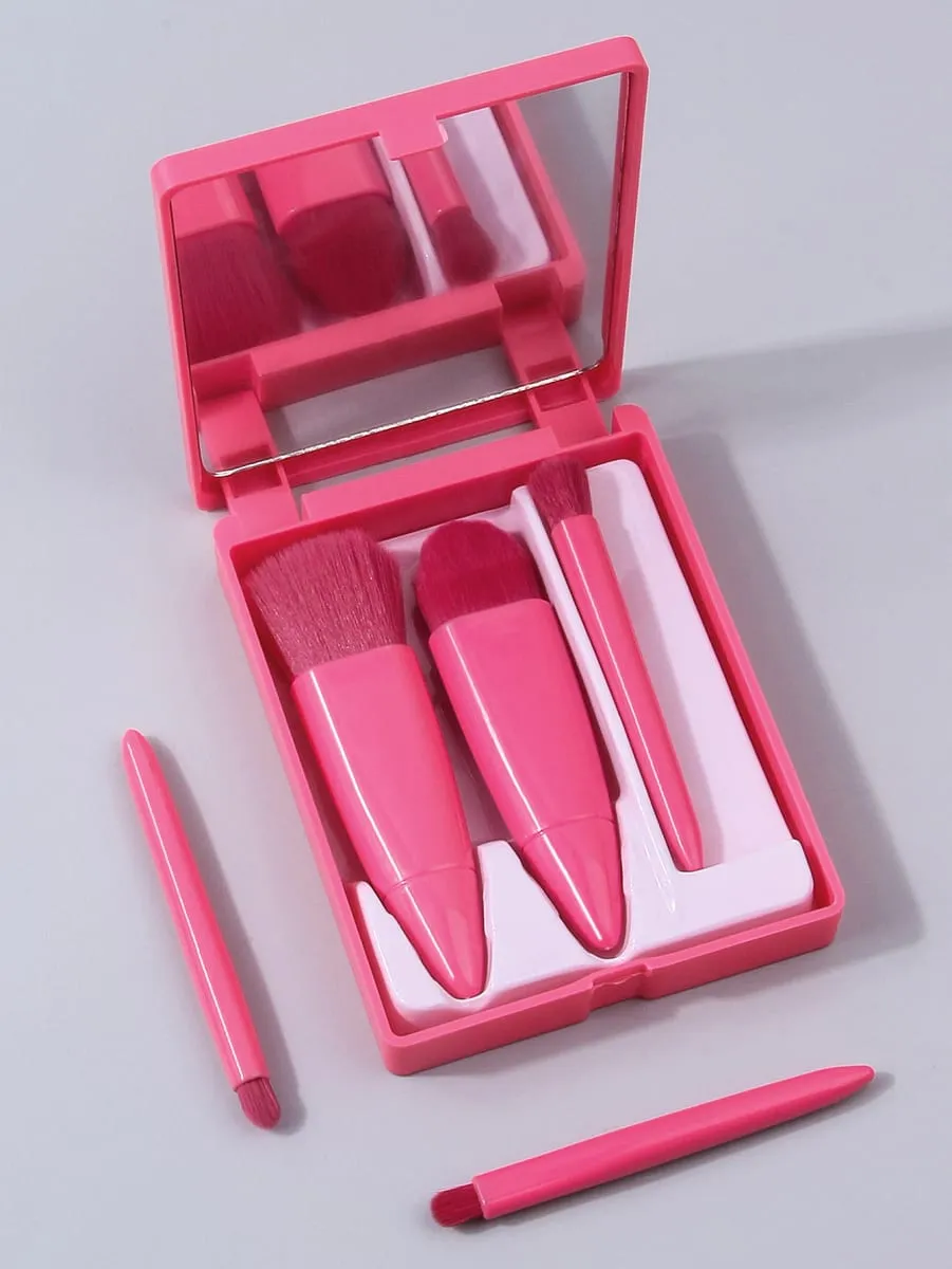 Sada 5 ks cestovních štětců na make-up Mini štětce na make-up Malé kompletní sada kosmetických štětců s pouzdrem a zrcátkem