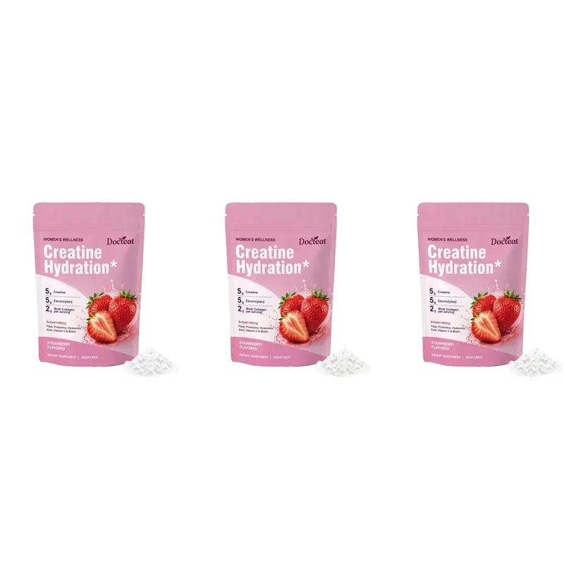 Docteat Creatine Powder Electrolytes Collagen Vitamin C Biotin Sugar Free Strawberry Flavor Women Fitness Wellness 30 Servings