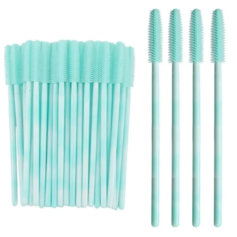 50Pcs Disposable Eyelash Brushes Silicone Makeup Tools Mascara Wand Applicator Rainbow Color Microbrush Eyebrow Comb Girl