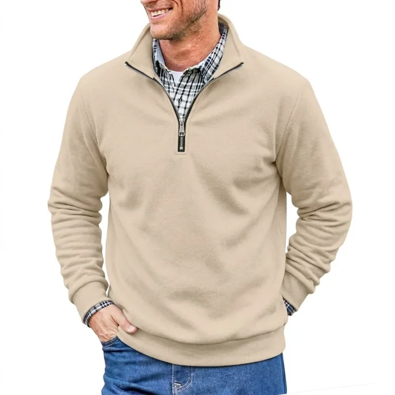 Men Spring and Autumn Half Zip Pullover Sweatshirts Solid Color Outdoor Casual Tops Long Sleeve Hoodie for Sports and Daily Wear — image 12