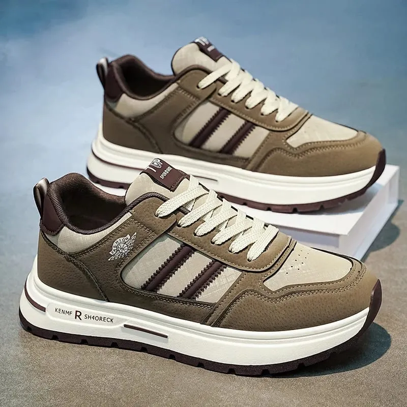 Men Retro Stripe Casual Sneakers Brown Khaki Thick Cushion Non-slip Sole Lace-up Lightweight Outdoor Walking Jogging Daily Shoes — image 1