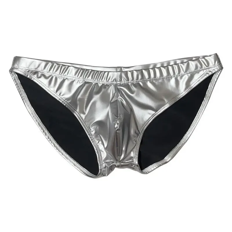 Oil Glossy Swimming Briefs PU Lather Elastic Low-rise Buttocks-Lifting Slip Bikini Shirring Crotch Seam Underwear Bathing Shorts