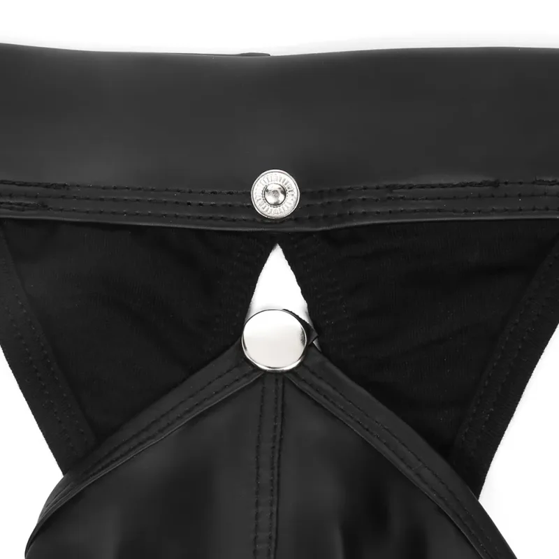 Men Faux Leather Gstring Thongs Underwear with Detachable Pouch Open Butt Low Waist Underpants for Comfortable Wear — image 12