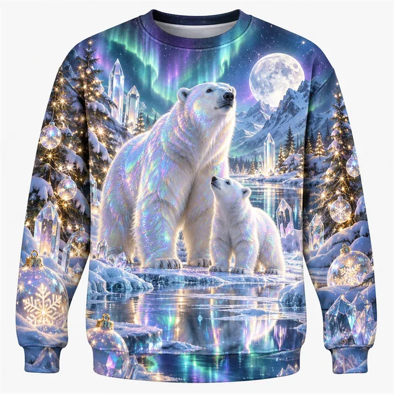 Christmas Fantasy Sweatshirt Train Castle Carousel Angel Polar Bear Crewneck Xmas Pullover Holiday Party Streetwear Gift Top