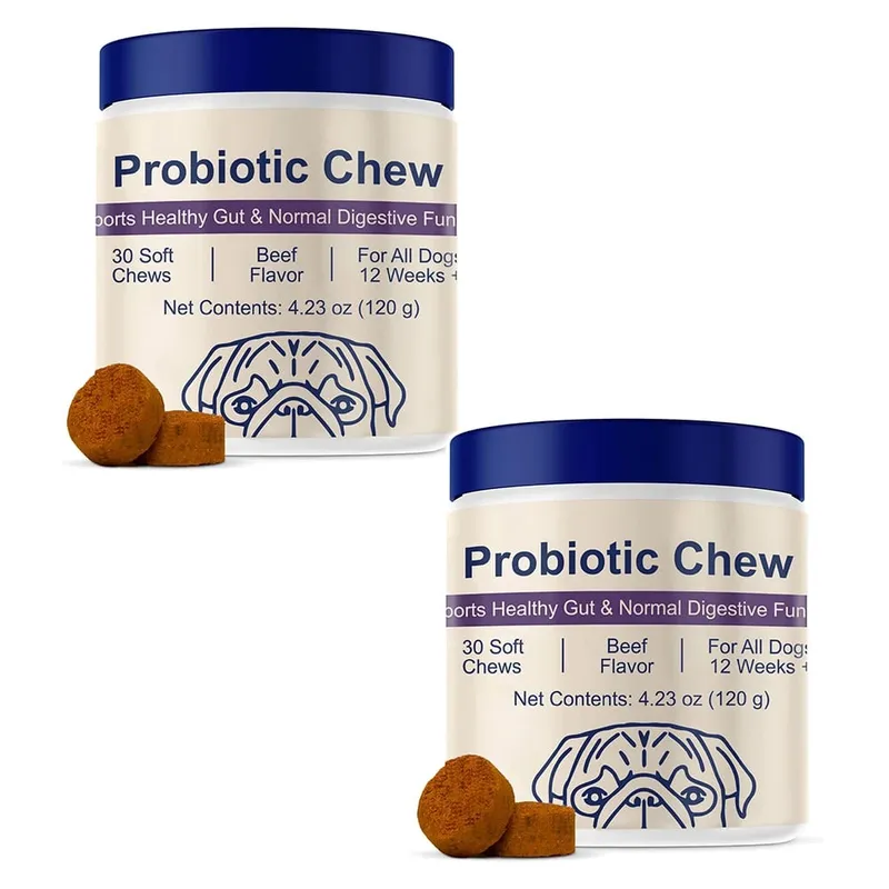 Probiotics Chew for Dogs 12 Weeks+ Support Gut Health Occasional Diarrhea Digestive Health & Seasonal Allergies - Beef Flavor