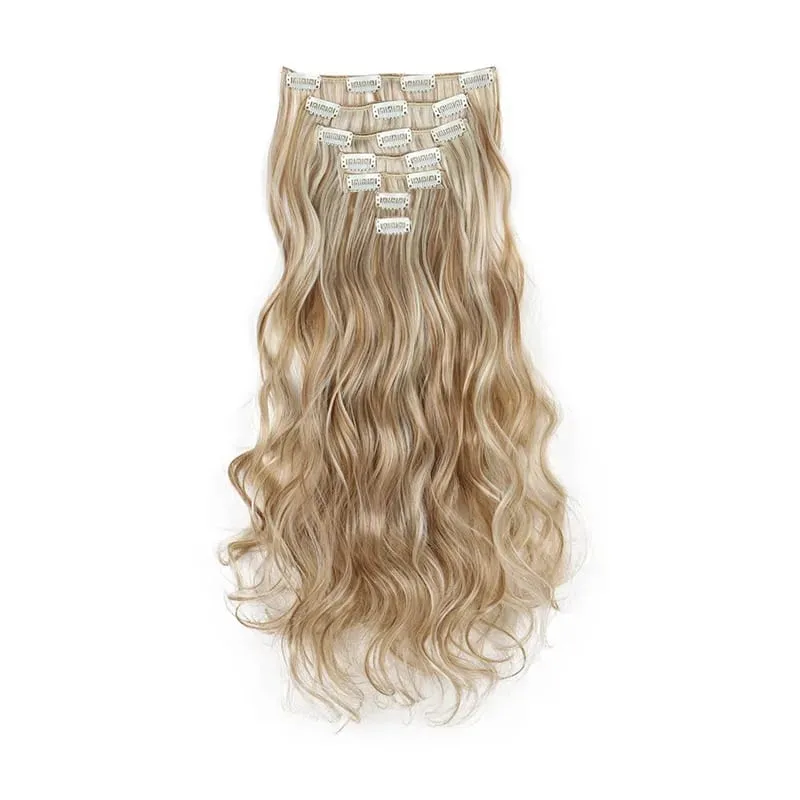 Clip In Hair Extensions 7 PCS Full Head 18Inch Long Curly Wavy Synthetic Hair Pieces Natural Wavy For Women GirlsHair cosplaywig