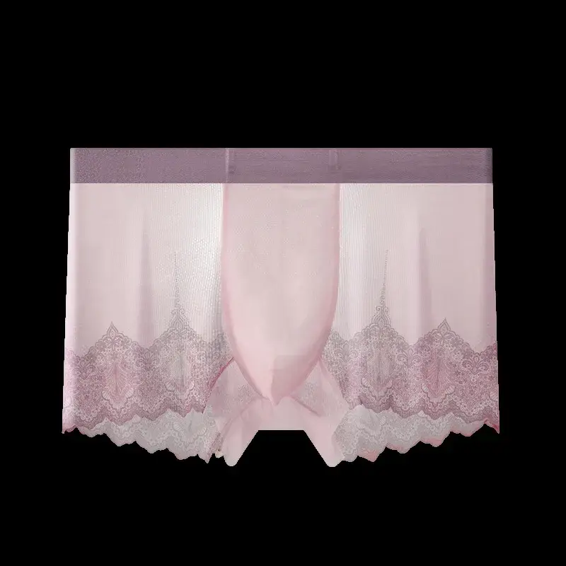 Men Lace Mesh Patchwork Underwear Summer Ultra Thin Breathable Boxer Shorts Sexy Bulge Pouch Underpant Panties See Through Trunk