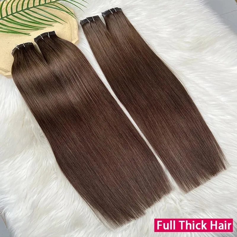 #2 Color Invisible Seamless Clip in Hair Extensions Straight PU Weft Clips In Double Weft 100% Raw Virgin Human Hair 7PCS/100g — image 5