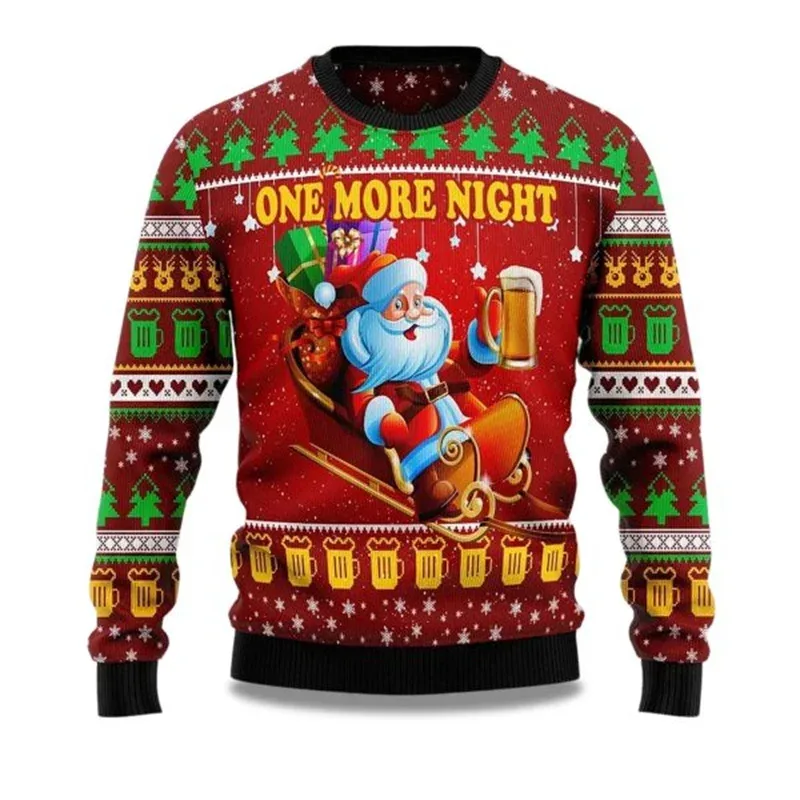 Jingle My Bells Ugly Christmas Sweater For Men Beer Party Print Santa Claus Pullover Sweatshirt Snowman Alpaca Pattern Sweater