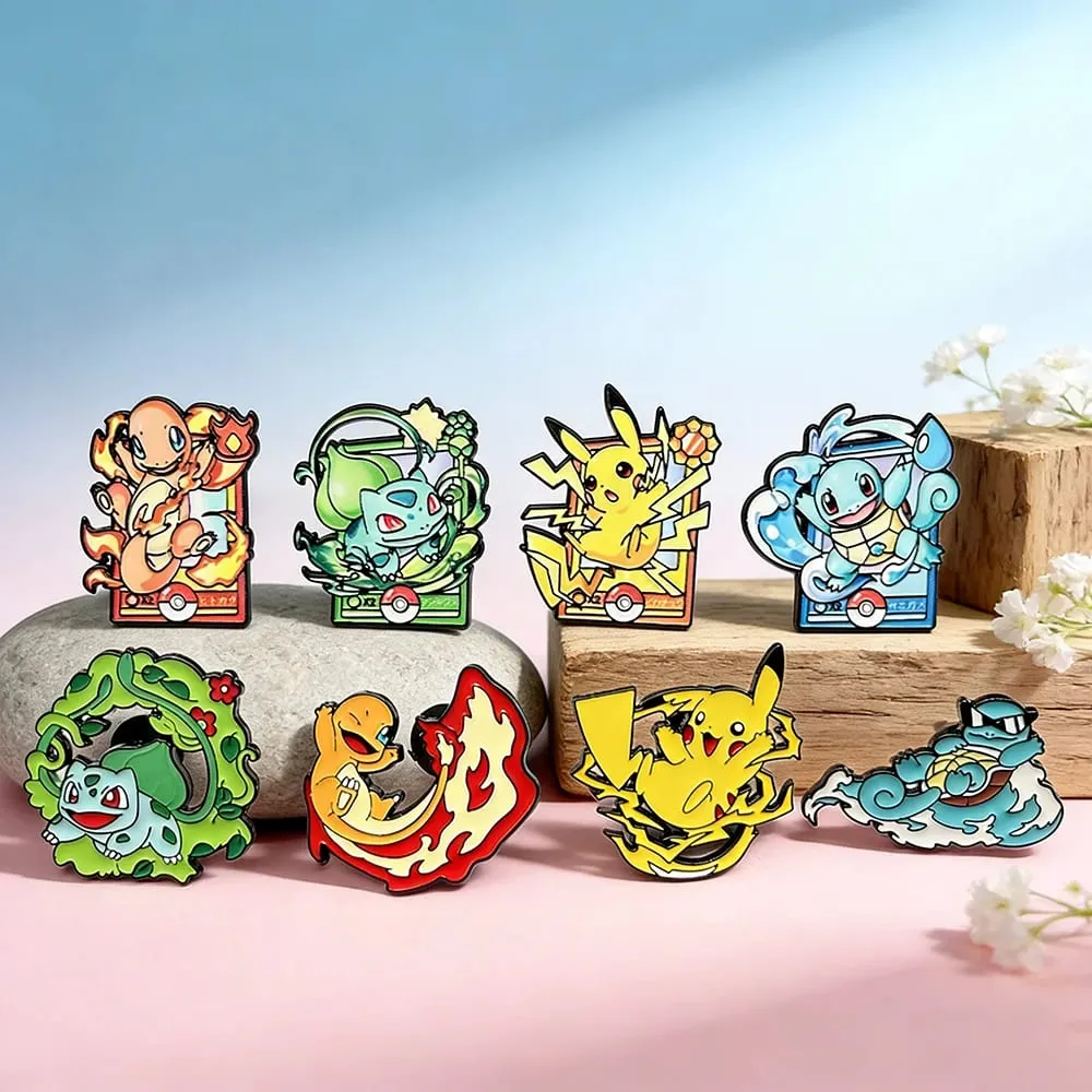 8pcs Set Anime Enamel Pin Badges - Pikachu Charmander Cute Cartoon Animals Fashion Brooches Jewelry for Backpack Accessory Gift