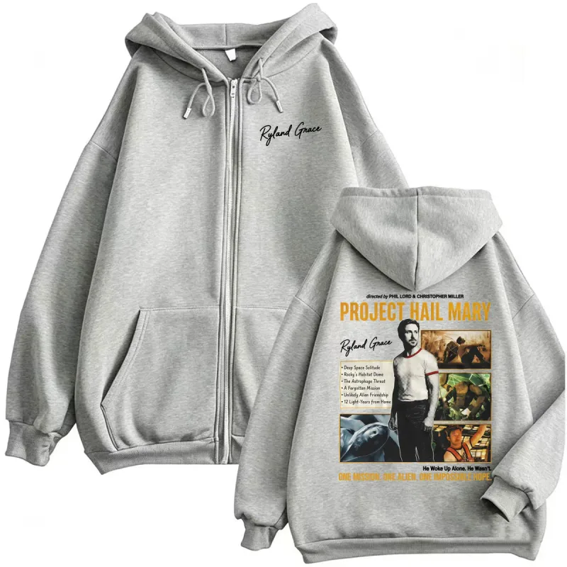 Project Hail Mary 2026 Movie Zip Up Hoodies Funny Ryland Grace Jacket Sweatshirts Coats Men Women Casual Fleece Zipper Pullovers