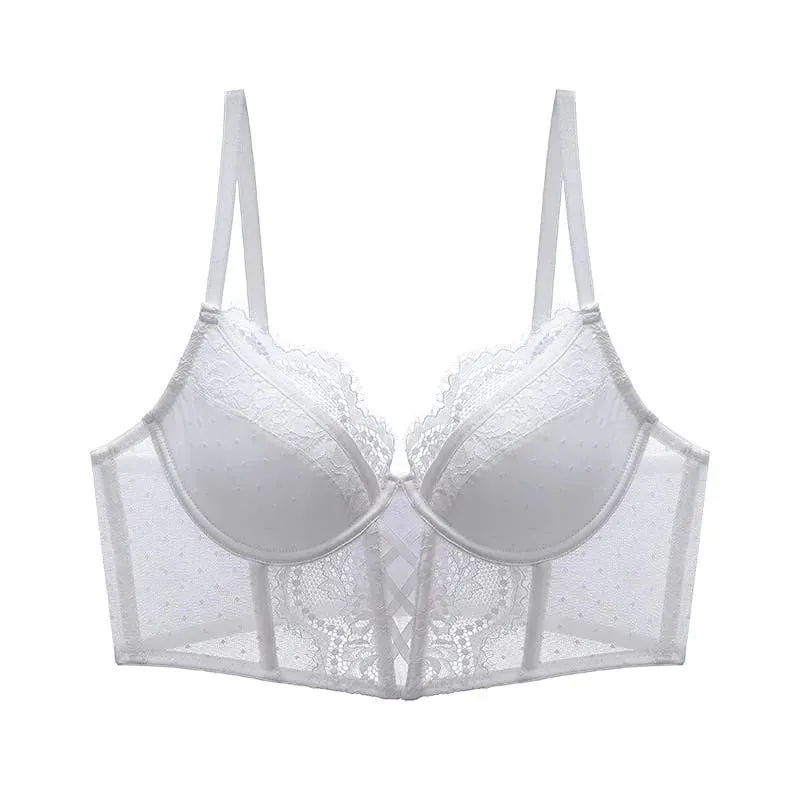 Women‘s French Lace Lingerie Set Push Up Bra Thin & Soft Steel Ring for Support Gathered Design Demi Cup Chemise for Small Bust — image 2
