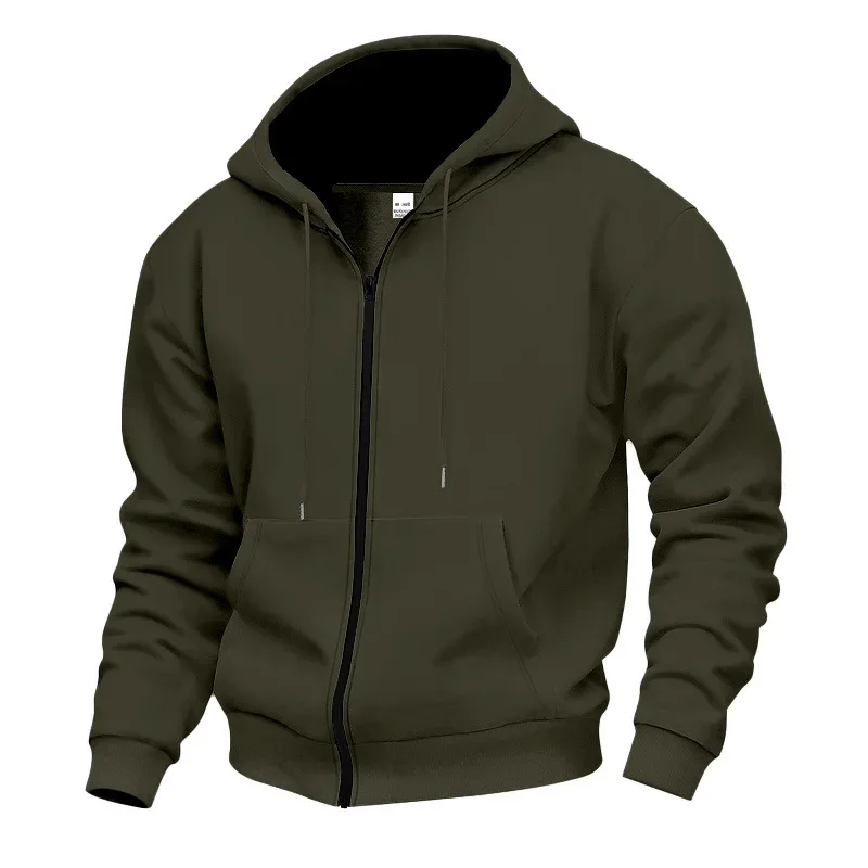 New 2026 Men's Autumn Casual Solid Long Sleeve Zipper Hooded Sweatshirt Coat Male Fashion Outdoors Sportswear Hoodies Jackets — image 25