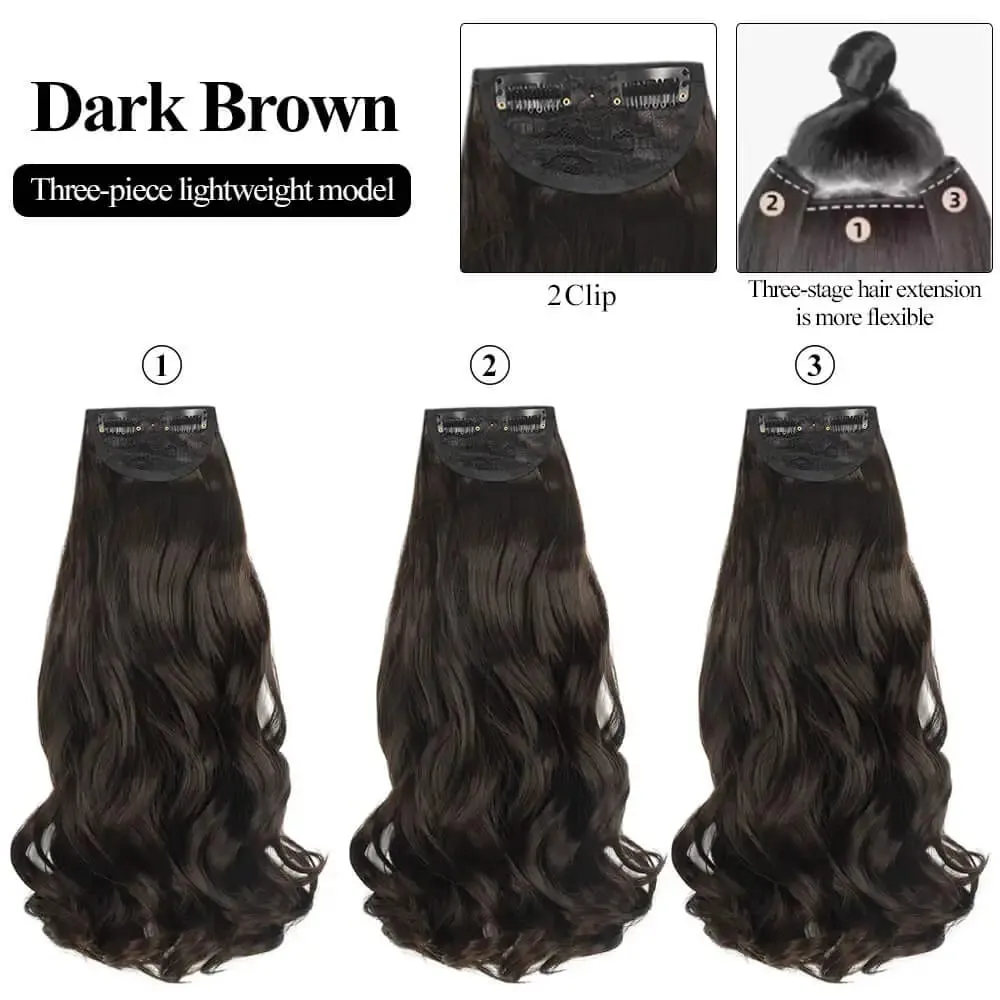 Synthetic Clip In Hair Extensions 3 PCS Full Head 20 Inch Long Curly Wavy Hair Pieces Natural Wavy For Women Girls Hair