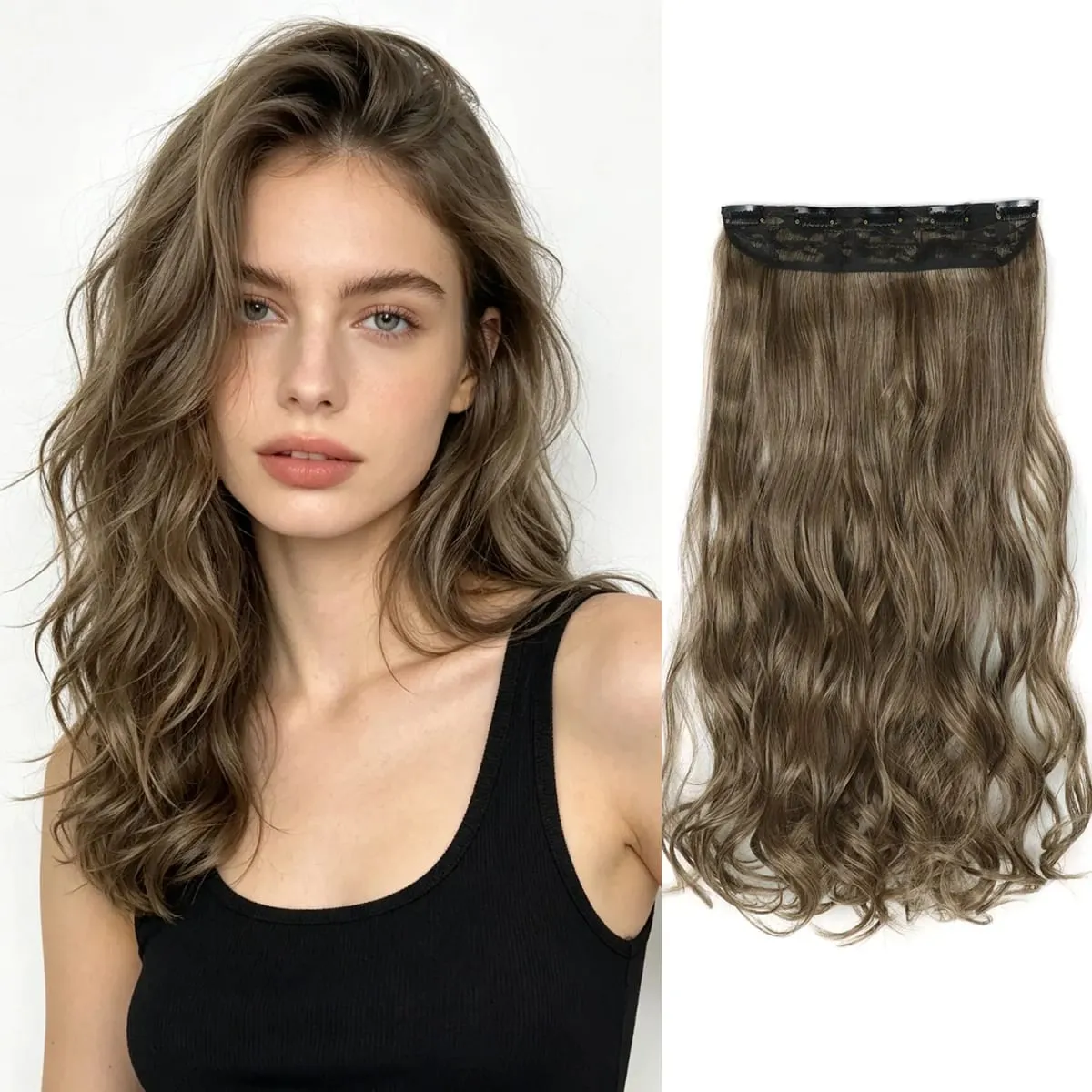 Synthetic clip in hair extensions 5 clips in one piece high temperature fiber wavy hairpieces for women daily party holiday