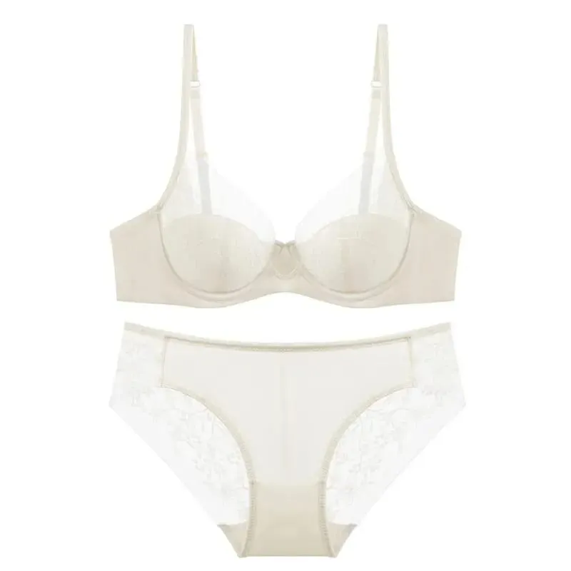 Women Lace Lingerie Set Thin Cup Minimizer Bra Panty Kit Full Coverage Breathable Intimates for Big BustFashion Daily Underwear