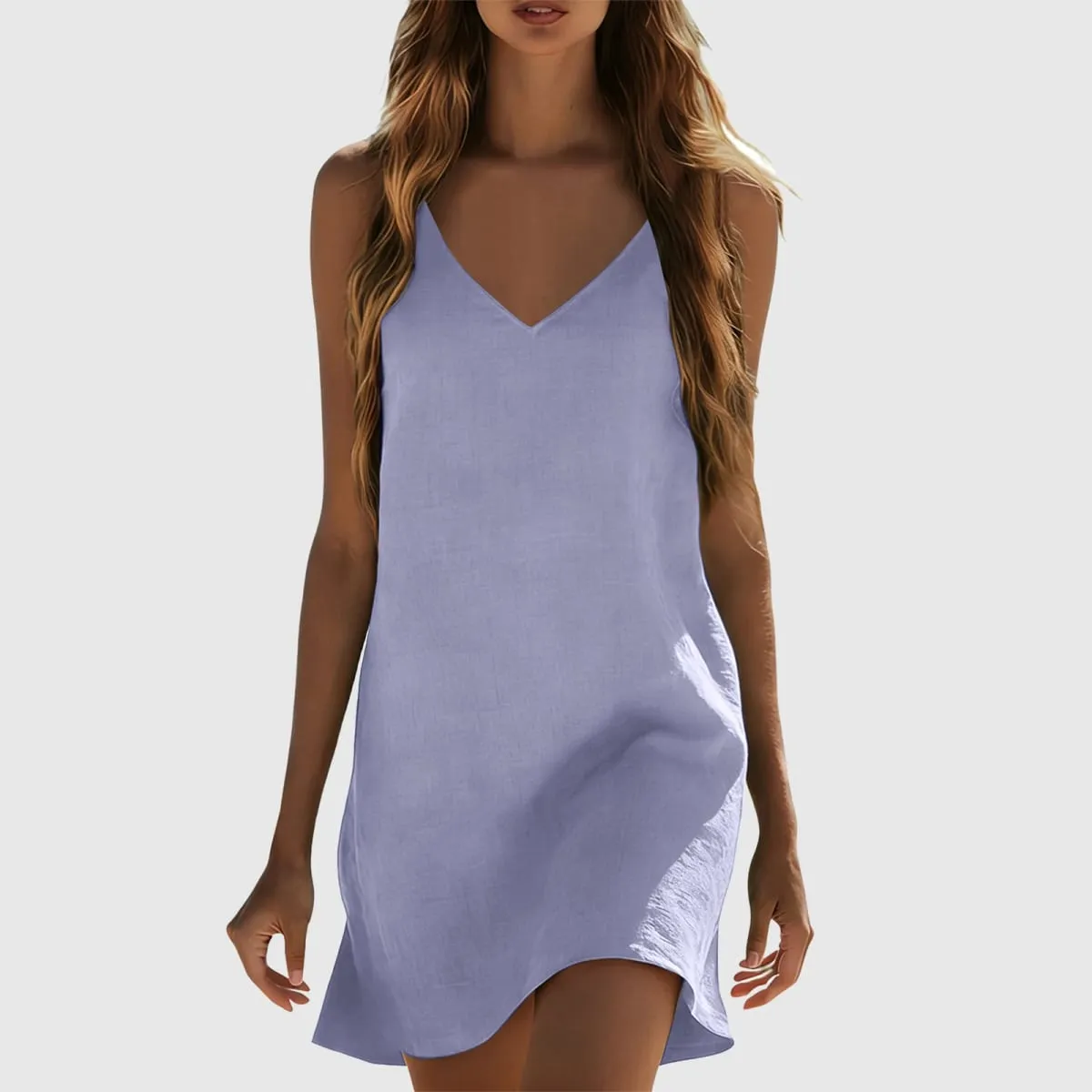 Cotton Linen Dresses For Women Summer Sleeveless V Neck Mini Dress Loose Fit Casual Beach Vacation платье летнее