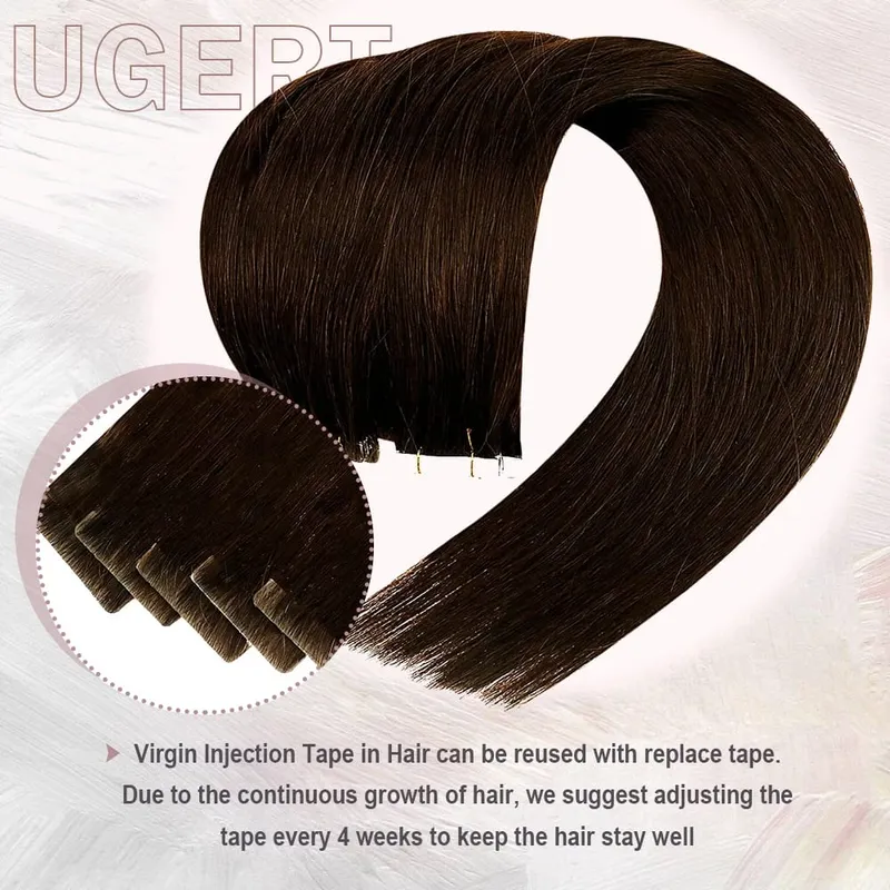 [12 Months] Ugeat Invisible Tape in Human Hair Extensions 10A Grade Seamless Skin Weft Injection Virgin Tape in Hair 2.5G/Pieces