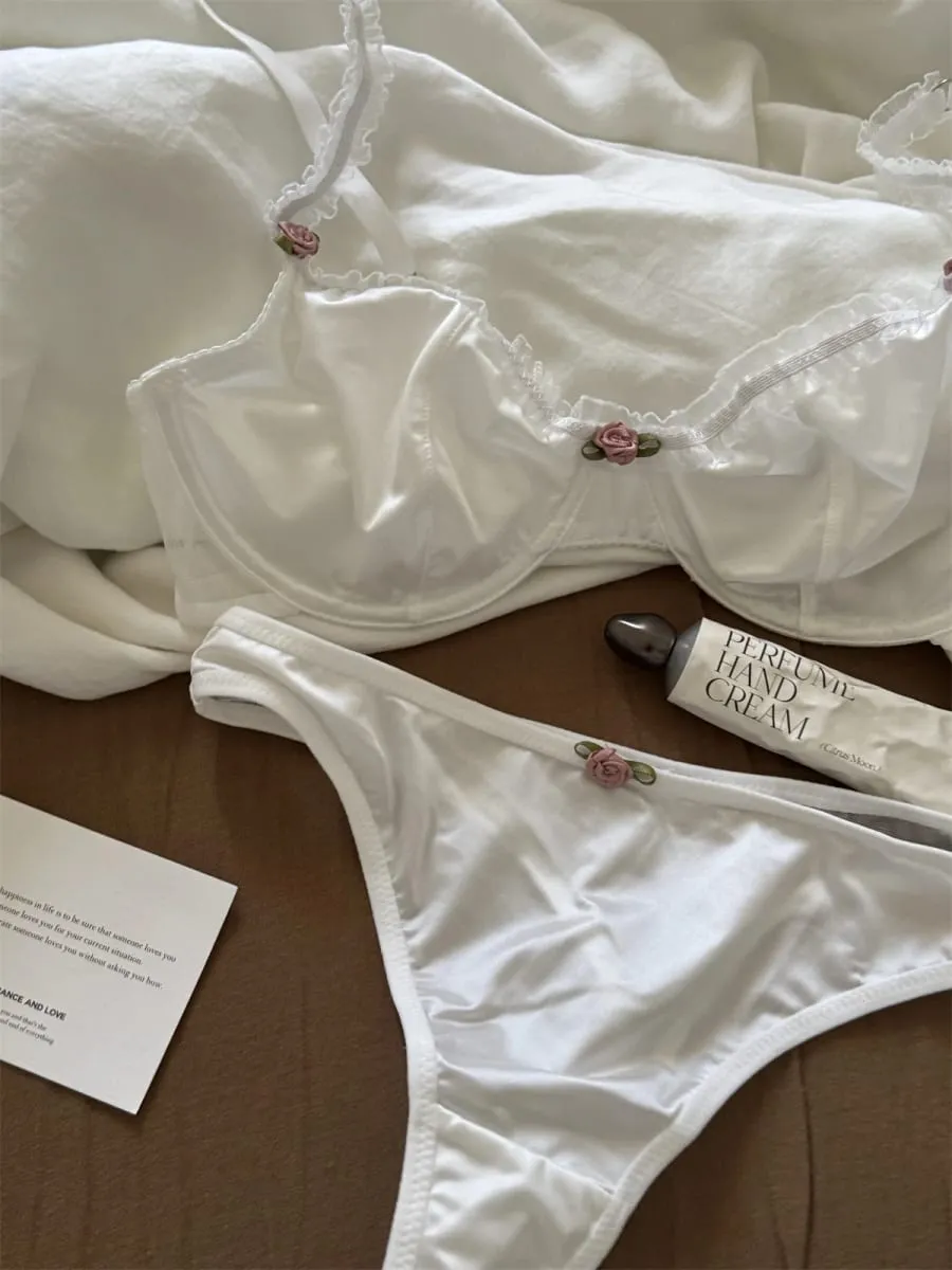 Palace-inspired vintage underwear satin floral lingerie set with uplifting push up women bra with underpants suit ladies large s