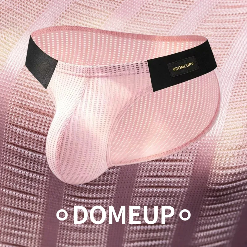 Men Vertical Stripe Mesh Bikini Briefs 3D Pouch Underwear Low Waist Elastic Waistband Breathable Male Panties DP911