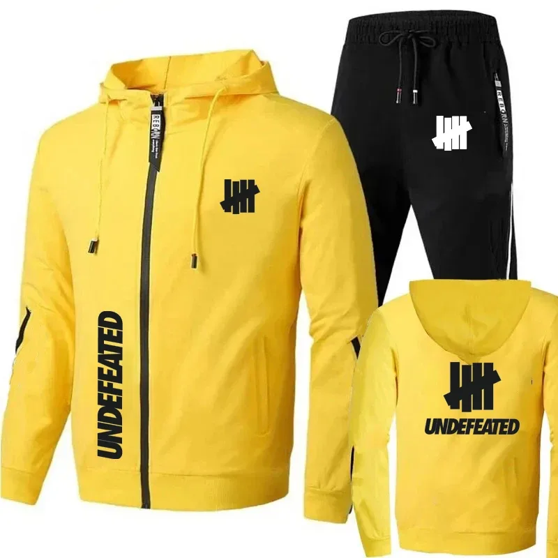 Men's 2 Piece Tracksuit Black UNDEFEATED Graphic Print Full Zip Hooded Sweatshirt and Drawstring Sweatpants Streetwear Hip Hop C