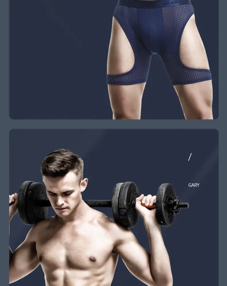 Roupa interior esportiva masculina de fitness gelo seda fina treinamento secagem rápida corrida estendida anti-desgaste perna não vestindo cuecas boxer