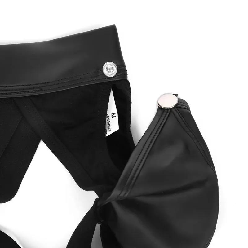 Men Faux Leather Gstring Thongs Underwear with Detachable Pouch Open Butt Low Waist Underpants for Comfortable Wear — image 13