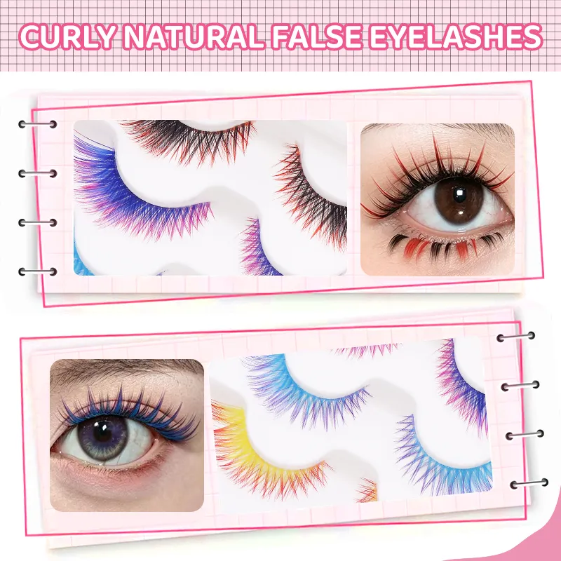 5 Pairs Mix Color Ombre Gradient False Eyelashes 3D Colorful Strip Lashes Handmade Fluffy Colored Eyelashes for Cosplay Makeup