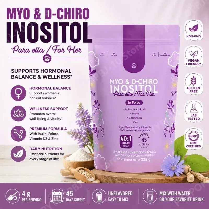 Myo & D-Chiro Inositol Powder 40:1 Mix Supplement Support Women's Daily Health with Folate Vitamin D3 & Zinc Nutritional Formula