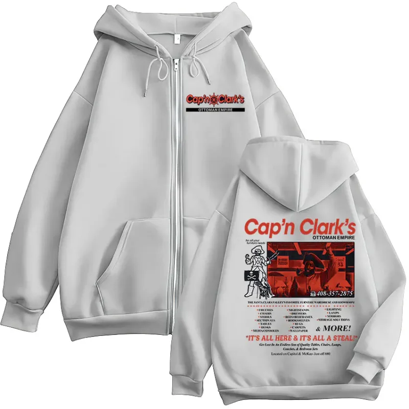 Horror Movie Backrooms Cap'n Clark's Ottoman Empire Pirate Zipper Hoodies Men's Casual Long Sleeves Zip Up Sweatshirts Jackets