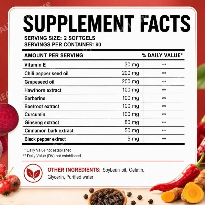 Docteat Cayenne Pepper 12-in-1 Softgels Immune Health and Bone Support with Berberine and Black Pepper Extract 180 Softgels