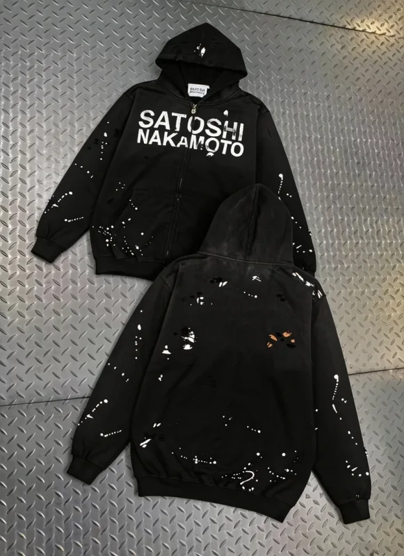 Street Casual SATOSHI Hoodies Pullover Embossed Pattern Embroidery Turtle Shell Design Washed Hooded Men Women Loose Sweatshirts