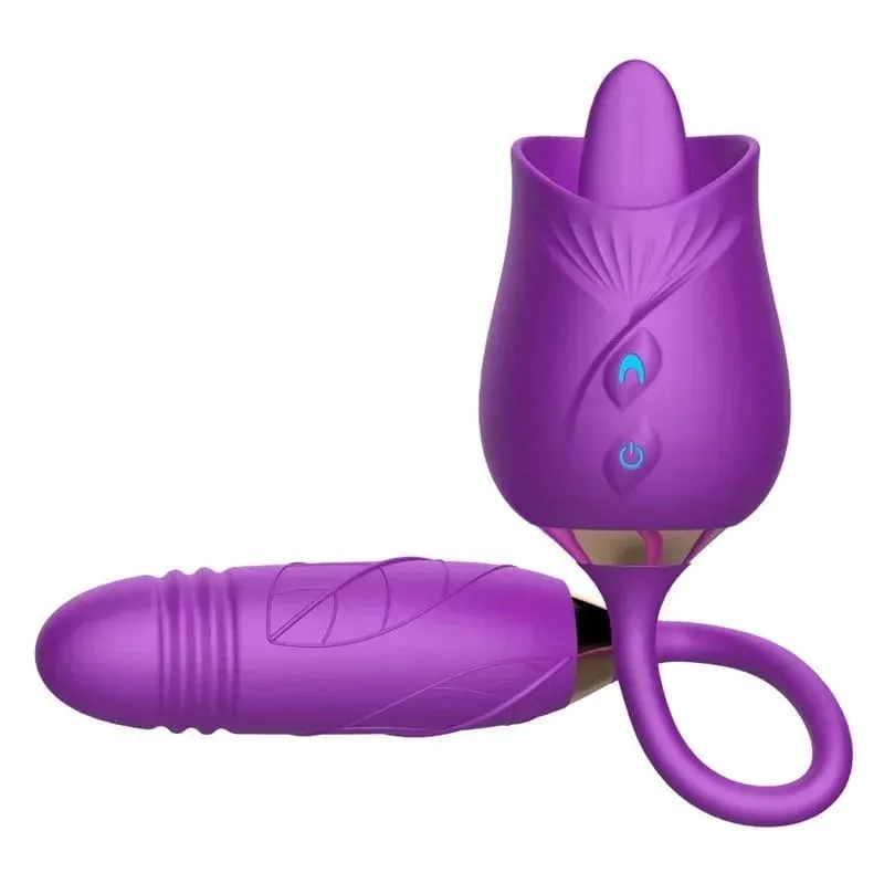 Rose 3in1 Sucker Vibrator for Women Telescopic Clitoris Stimulator Dildo Licking Vagina Massager Masturbator Sex Toys for Women
