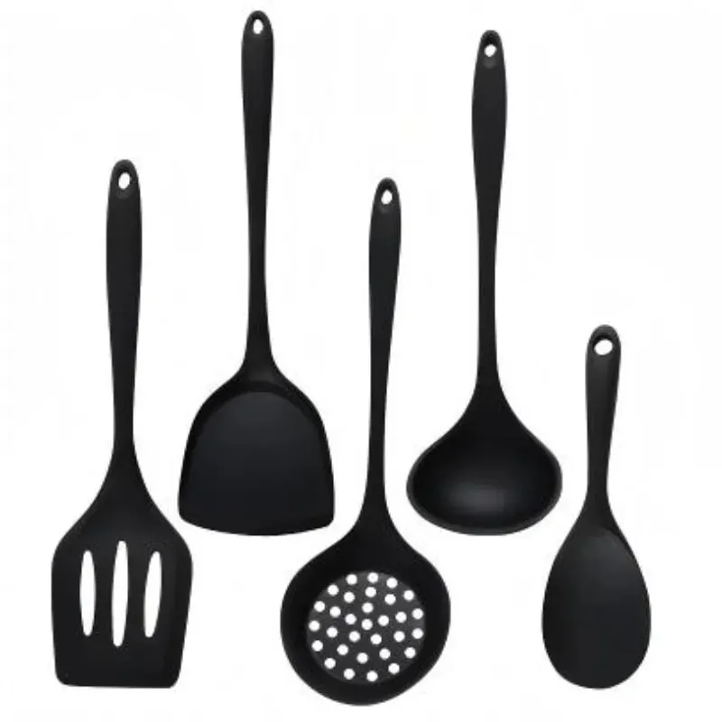 5Pcs Food Grade Silicone Kitchen Utensils Set Heat Resistant Non-Stick Spatula Ladle Slotted Spoon Cooking Tools Green