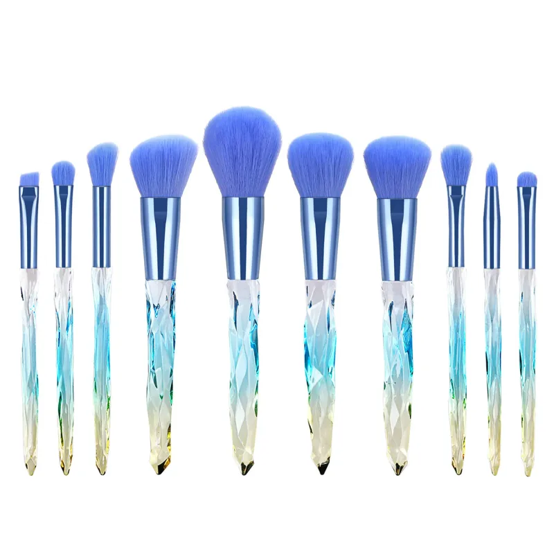 Purple Crystal Handle Makeup Brush Set Soft Synthetic Hair Foundation Blush Eye Shadow Cosmetic Brushes Kit