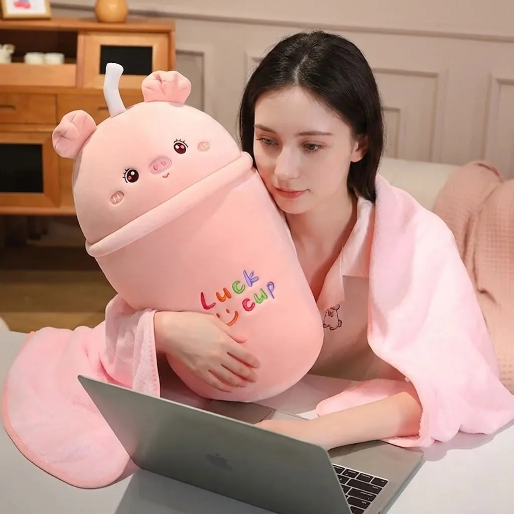 Milk Tea Cup Plush Pillow Animal Stuffed Soft Sofa Cushion Squishy Blanket Adorably Home Decor Toys Birthday Surprise Gifts