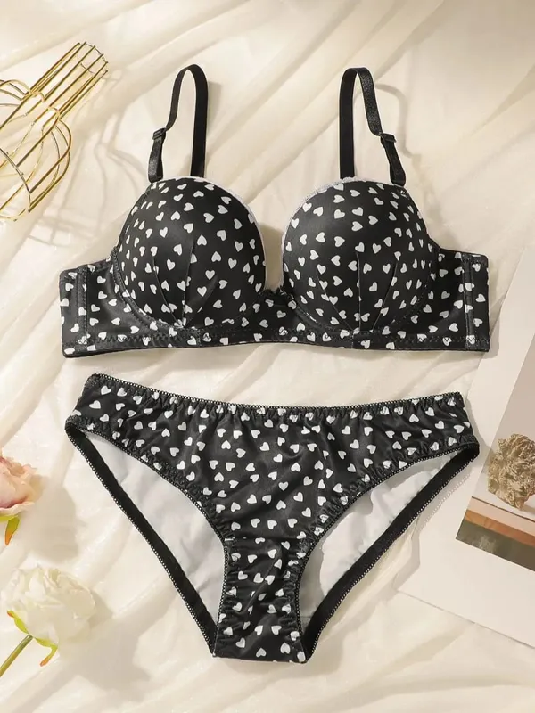 Sexy Lingerie Set Push Up Bra with Steel Ring Printed Panty Set for Women Daily Wear Comfort Bra Underwear Fashion Lingerie