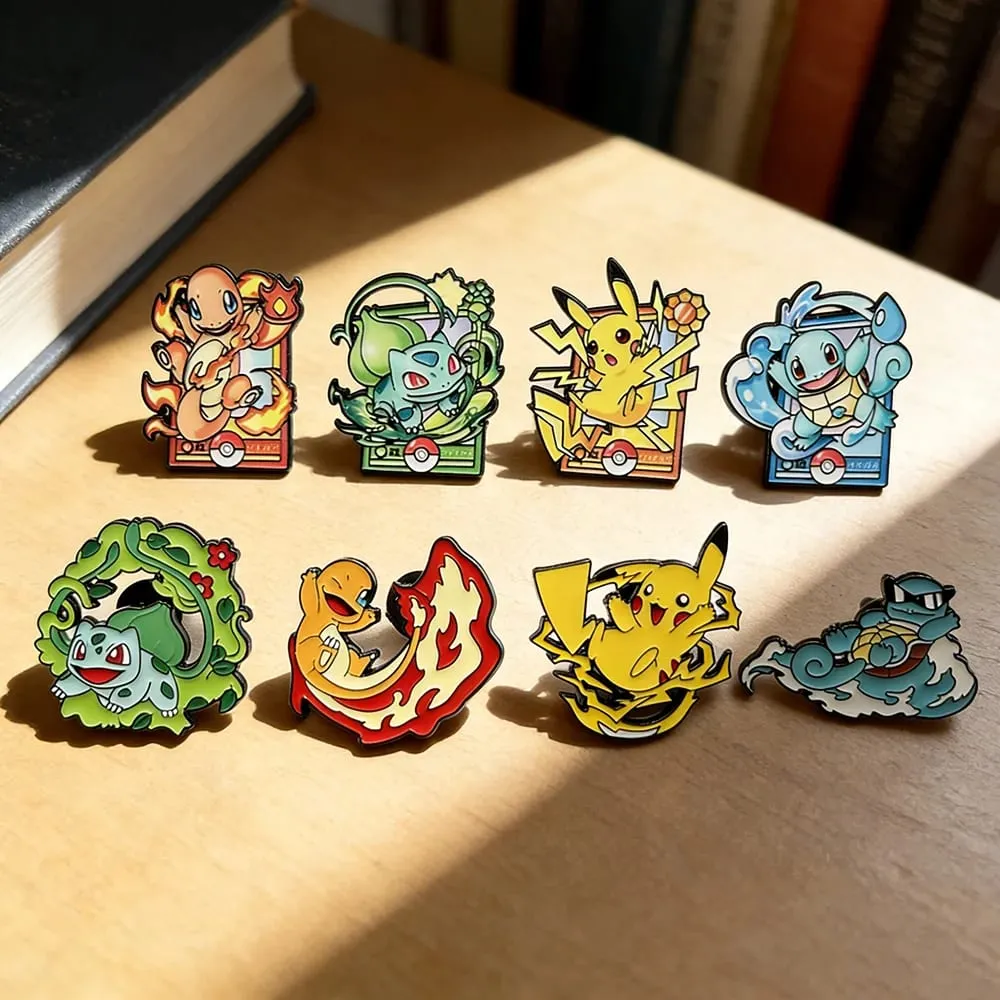 8pcs Set Anime Enamel Pin Badges - Pikachu Charmander Cute Cartoon Animals Fashion Brooches Jewelry for Backpack Accessory Gift