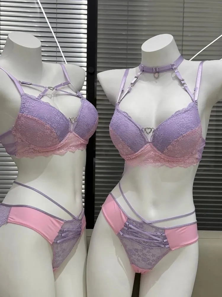 Chic Hollow Lace Tie Strap Lingerie Set Sexy Push Up Brassiere Gathering Ladies Fashion Inner Underwear Set 32 34 36 38