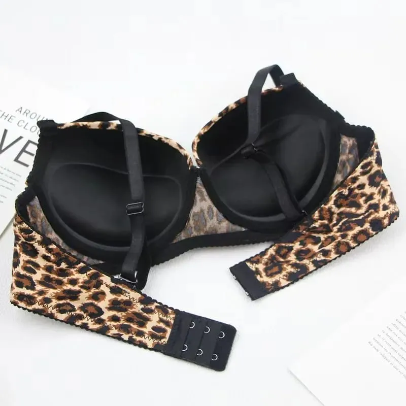 Sexy Thick Lingerie Set Leopard Print Upper Thin Lower Thick Bra Set Sexy Push-Up Bra Set — image 6