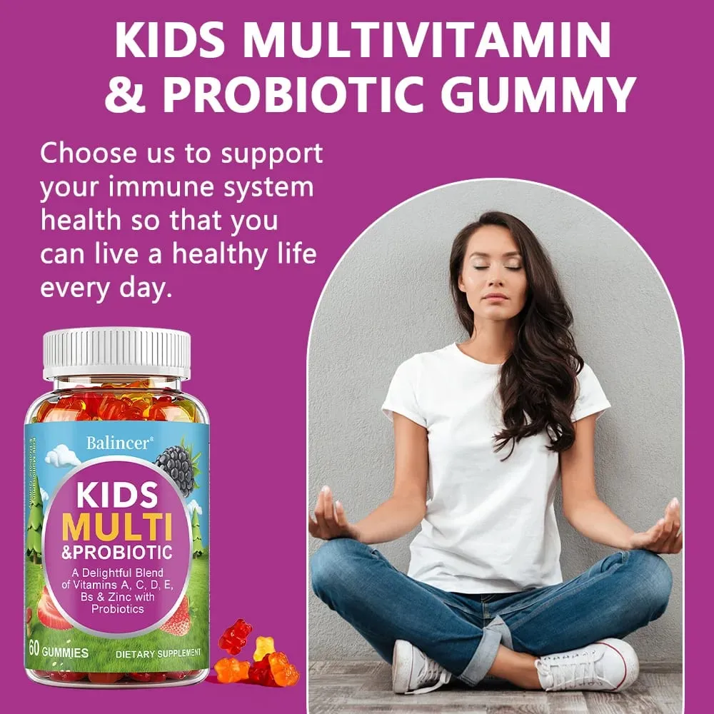 Organic Kids Multivitamin Gummies with Vitamins A C D E Zinc Probiotics Promotes Digestion and Enhances Immunity