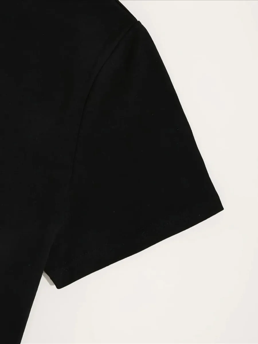 Gaun Mini kaus leher bulat lengan pendek Slim Fit kasual bermotif sempurna untuk wanita musim panas