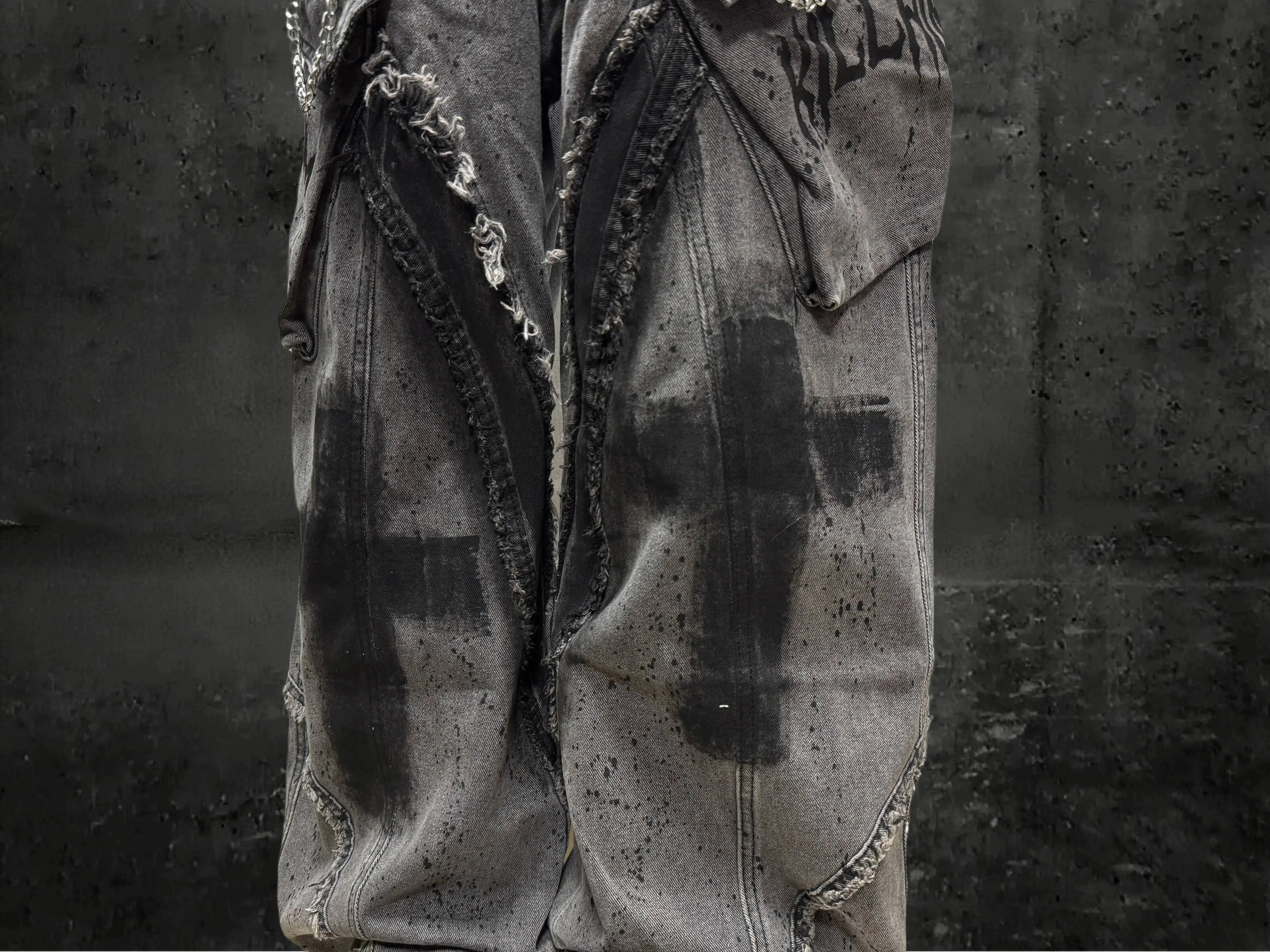 Unsiex Gothic Punk Jeans 2026 Distressed Splash Ink Jeans For Women Men Y2K Graffiti Wide Leg Pants Loose Fit Washed Denim