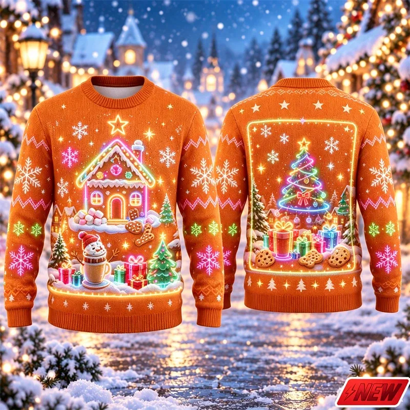 3d Print Christmas Tree Ugly Sweater Men Merry Christmas Trend Crew Neck Sweatshirts Women Neon Snowman Gift Fake Sweater Unisex